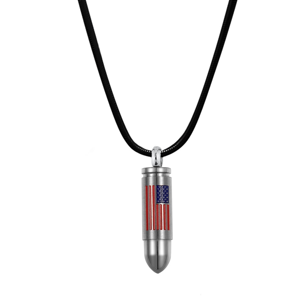 Small American Flag Bullet Cremation Jewelry Memorial Necklace Cremation  Urn Necklace for Ashes Urn Keepsake with Gift Box