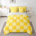 thumbnail image 2 of jejeloiu Classic Grid Bedding Comforter Set 7pcs,Minimalism Geometric Checkered Queen Bedding Sets,Yellow White Queen Sheet Sets For Girls Boys,Super Cozy Room Decor Reversible, 2 of 8