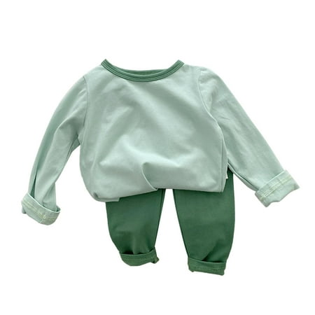 

LBECLEY New Born Clothes for Girls Kids Babys Toddlers Girls Boys Spring Winter Solid Long Sleeve Pants Tops Sleepwear Pullover Set Outfit Clothes 3 Months Baby Outfit Green 130