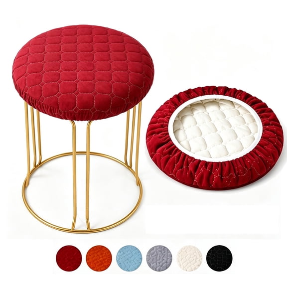CPHDW7 Round Stool Cover, Stretchable Elastic Seat Cushion with Soft Thick Padding and Washable Fabric, Chair Seat Protector for Kitchen Island and Vanity Stool