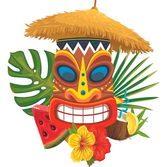 Vinyl Adhesive Multi-colored Totem Pole Decor Large Polynesian Ancestors Carvings Culture Wall Decal Sticker Design | 20" x 21" Bedroom Living Room Home Art Tiki Statue Removable Decoration