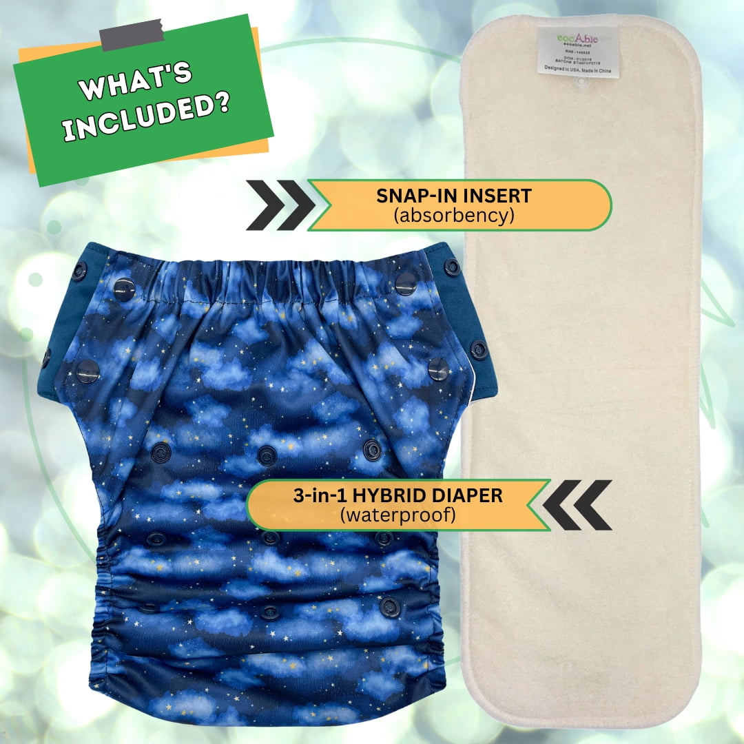 EcoAble Hybrid Cloth Diaper: Potty Training, Swim, Special Needs, PUL (Sz 3, Bang Boom Comic)