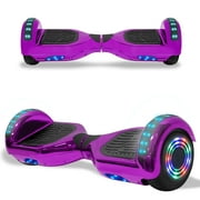 TPS Power Sports Self Balancing Scooter Electric Hoverboard for Kids and Adults with Built-in Bluetooth Speaker, Bright LED Lights 6.5 In., Wheels UL2272 Certified, Chrome Purple