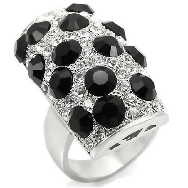 Alamode LOA944-5 Women Rhodium Brass Ring with Top Grade Crystal in Jet - Size 5