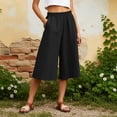 thumbnail image 2 of CAIVO Women Casual Cropped Wide Leg Pants Calf Length Summer Linen Blend Loose Fit Comfortable Elastic Waist Solid Color Trendy Trousers, 2 of 4