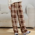 thumbnail image 4 of Wyobmus Women's Flannel Pajama Pants Plush Warm Sleepwear Loose Casual Plaid Drawstring Pj Bottom Coffee, 4 of 5