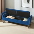 thumbnail image 5 of GZXS Velvet Upholstered Storage Bench with Armrests, 68" Long Entryway Bedroom Bench with Hidden Compartment and Silver Metal Legs (Navy), 5 of 7
