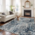 thumbnail image 3 of Navy Blue Grey Washable Living Room Rugs 5'x7', Abstract Modern Boho Mottled Vintage Low Pile Throw Large Area Rugs Non-Slip Sturdy Edge Binding Carpet for Dining Room Bedside Kitchen, 3 of 9