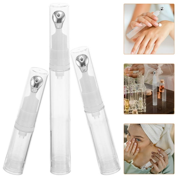 FRCOLOR 3pcs Travel Bottles Airless Pumps Bottles With Tip Head Flat Applicator Cosmetic Cream Dispenser For Diy Foundation Gel Essence Lotion Essential Oil Shampoo 5ML 10ML 15ML