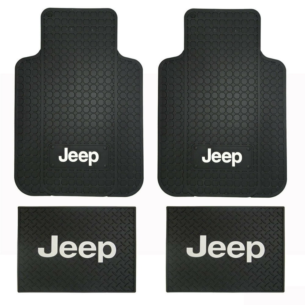 Jeep Factory Logo Front Rear Back All Weather Rubber Black Floor Mats