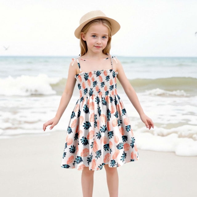 Robes pour Filles Robe à Fleurs à Bretelles Légère Robe d'Été avec Attaches Réglables pour la Plage et les Sorties Décontractées