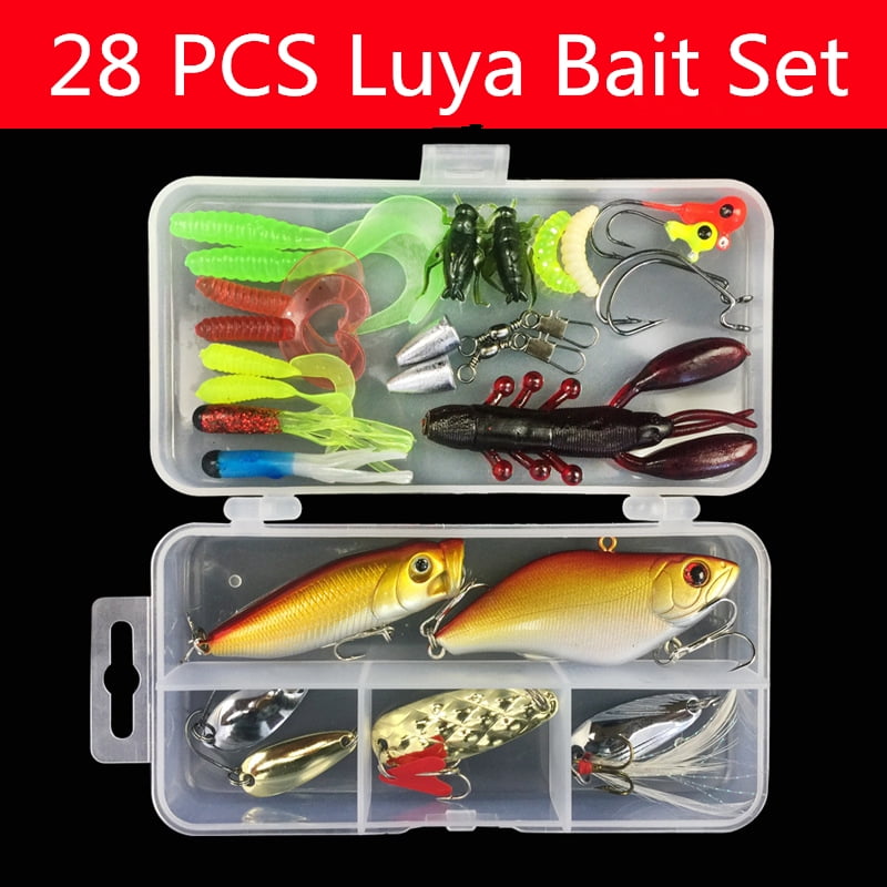 XGEEK 28Pcs Fishing Lures Kit Set for Bass,Trout,Salmon,Including Spoon