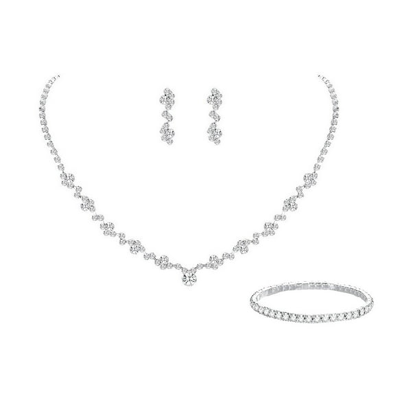Nvzi Bridal Wedding Jewelry Set Crystal Necklace Bracelet Earrings Set for Bride Bridesmaid Rhinestone Necklace Prom Costume Jewelry Set Accessories,B05