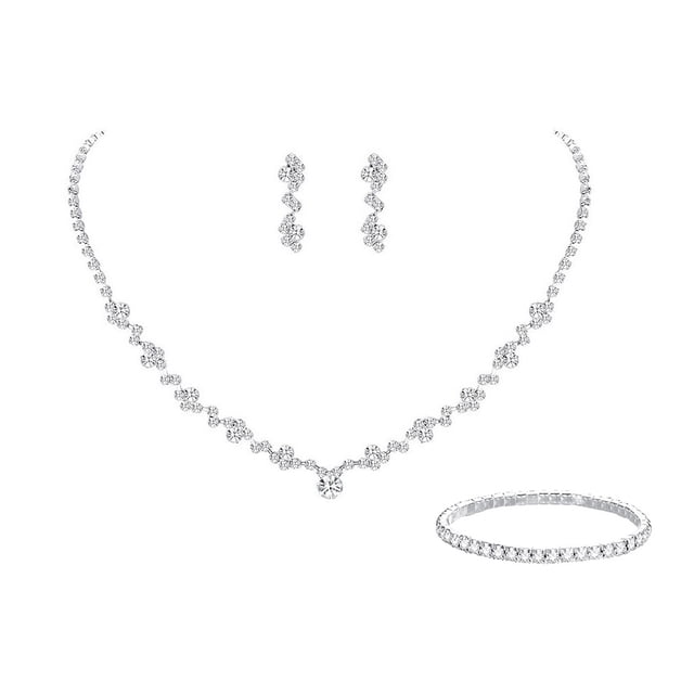 Nvzi Conjunto de joyería nupcial, collar de cristal, pulsera, pendientes, conjunto para novia, dama de honor, fiesta de graduación, conjunto de joyería, accesorios, B05