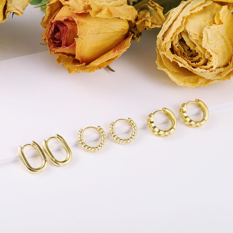 Alexcraft Gold Hoop Earrings Set for Women - 14K Gold Plated Chunky Hoops Twisted Huggie Hoop Earrings for Gift Lightweight - Woman Hypoallergenic Stackable Earrings Multiple Piercing