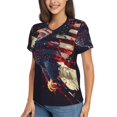 thumbnail image 2 of Vsdgher Watercolor Bald Eagle Women Shirts V Neck Short Sleeve Tops T-Shirt Basic Tees, S to 3XLMedium, 2 of 5