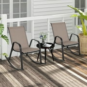Gymax Set of 2 Metal Rocking Chair Heavy-Duty Rocker Outdoor Anti-Slip Brown Patio