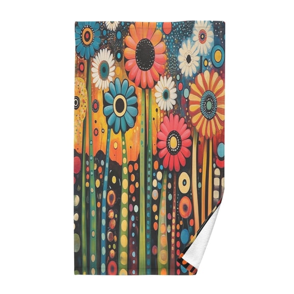 Yayeee 100% Cotton Hand Towels for Bathroom 16" x 28" Soft Absorbent Kitchen Towel, Red Colorful Flowers with Dots
