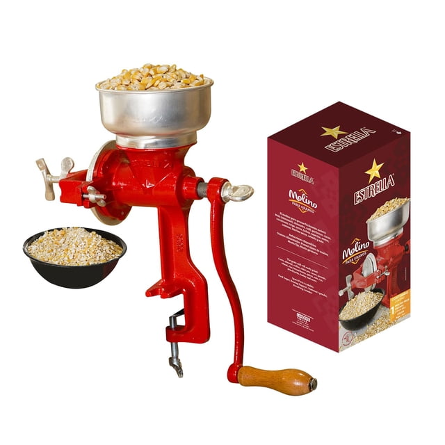 Molinillo de maíz y granos Estrella con manivela manual de hierro fundido de 35 cm