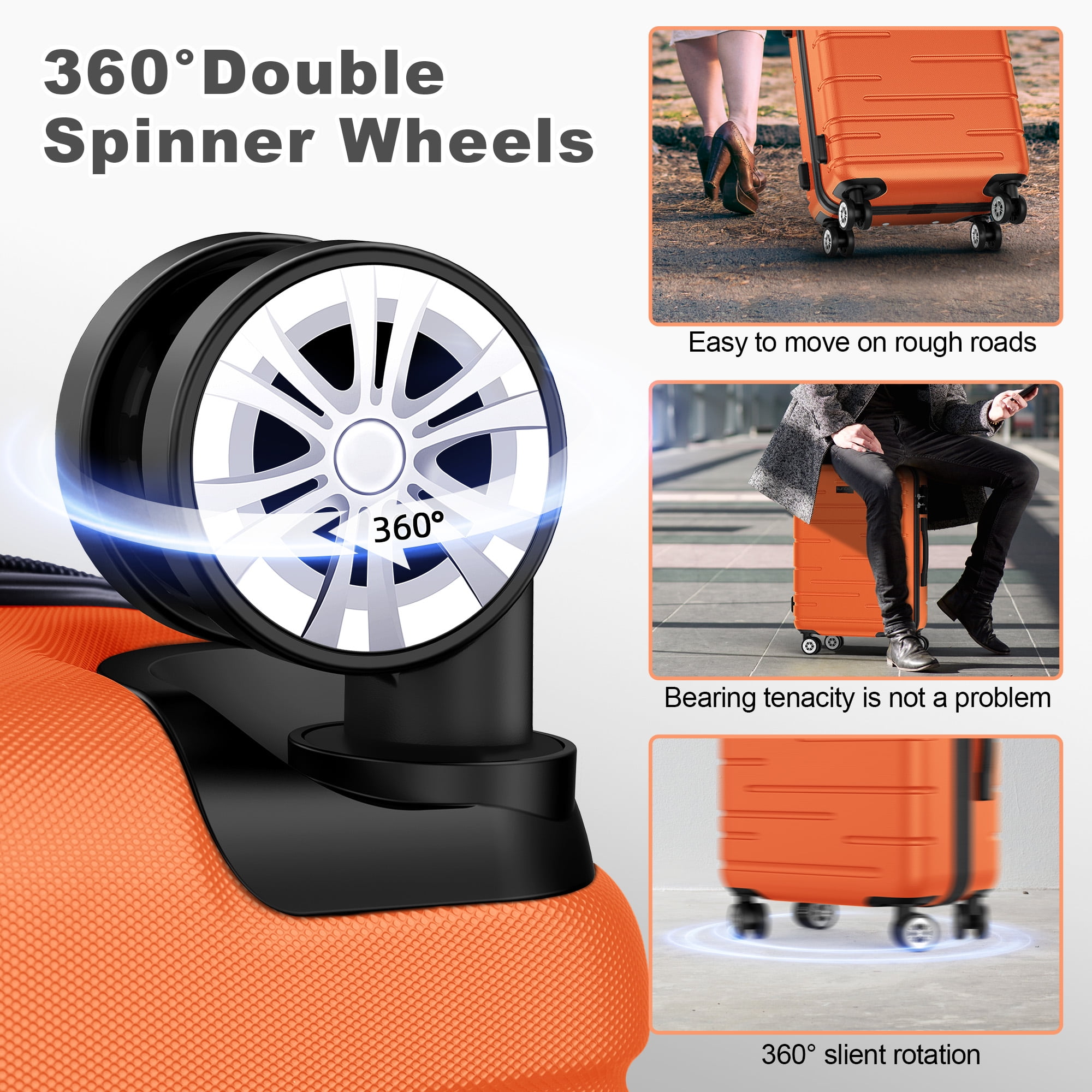 Sunbee Hardshell 3 Piece Luggage Sets, ABS Suitcase with TSA Lock, Spinner Wheels, Orange  (图5) Sunbee Hardshell 3 Piece Luggage Sets, ABS Suitcase with TSA Lock, Spinner Wheels, Orange  (图5)