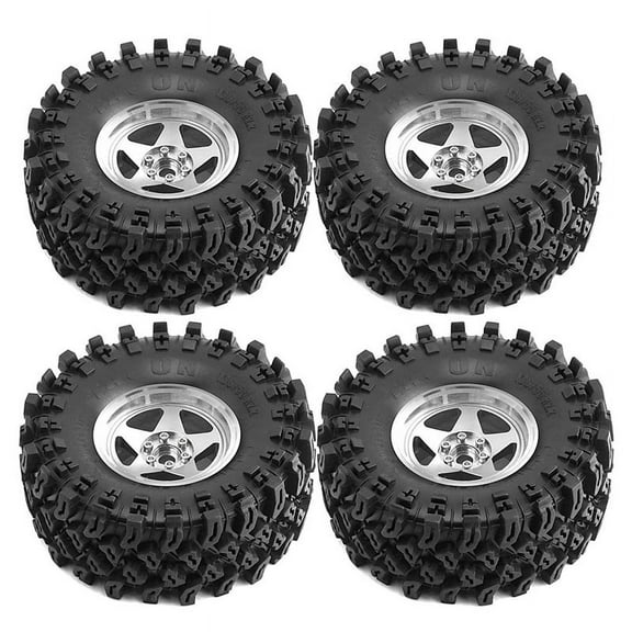 4pcs 136mm Metal 2.2Inch Beadlock Wheel Rim Tire Set for 1/10 RC Crawler Car Axial SCX10 Wraith RR10 Capra TRX4 Silver