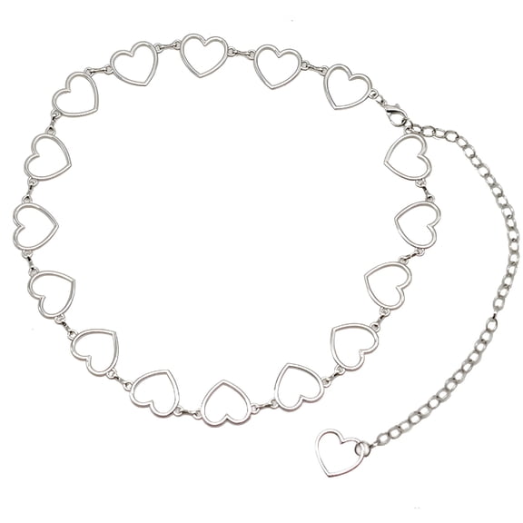 TELOLY Fashion Heart Shape Pants Belt Adjustable Extended Chain Long Tassel Dress Belt Waist Chain Clothing Accessories Silver One Size