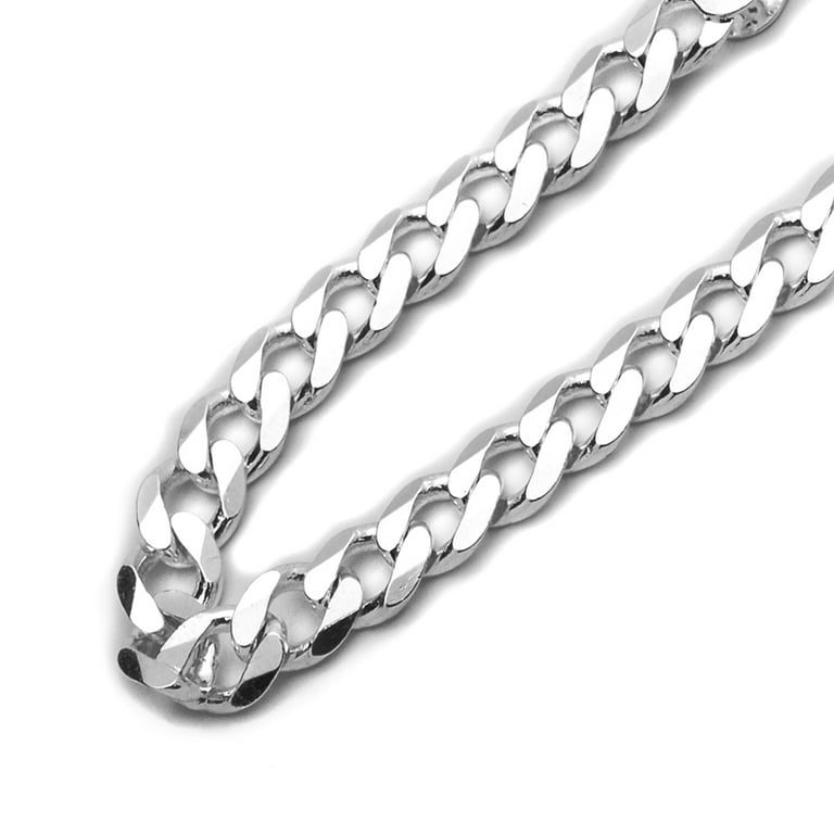 Men s Sterling Silver 7mm Italian Solid Curb Link Chain Necklace 18 30 Inch