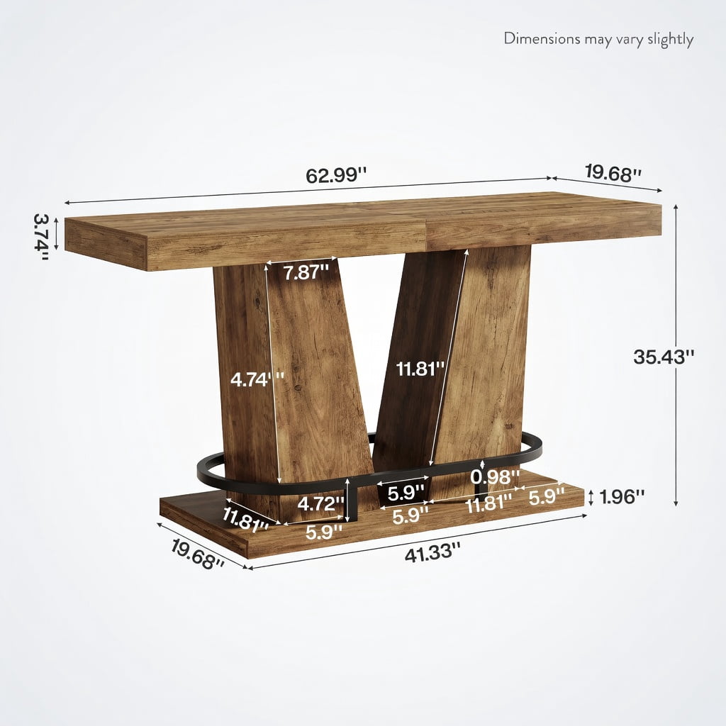 Hommoo 63-inch Rectangle Counter Height Bar Table for 4-6 People, Industrial Wood Grain & Metal Pub Table with Footrest, Sturdy Kitchen Island or Dining Table, Brown