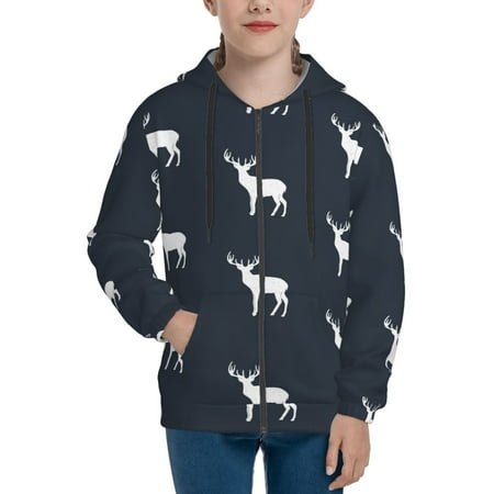 

Hoodies for Teen Girls Boys white moose deer black Long Sleeve Youth Kids Essentials Zip Up Hoodie Lghtweight Fashion Hoodies & Sweatshirts Jacket Fall Winter Outfits Tops