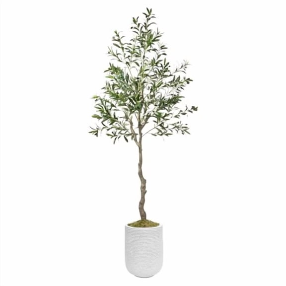 Artificial Olive Tree with Pot 7ft Tall Fake Plants Indoor - Realistic Large Faux Potted Tree with 878 Leaves 38 Fruits - Big Silk Tree Vintage Modern House Decor for Home Office B