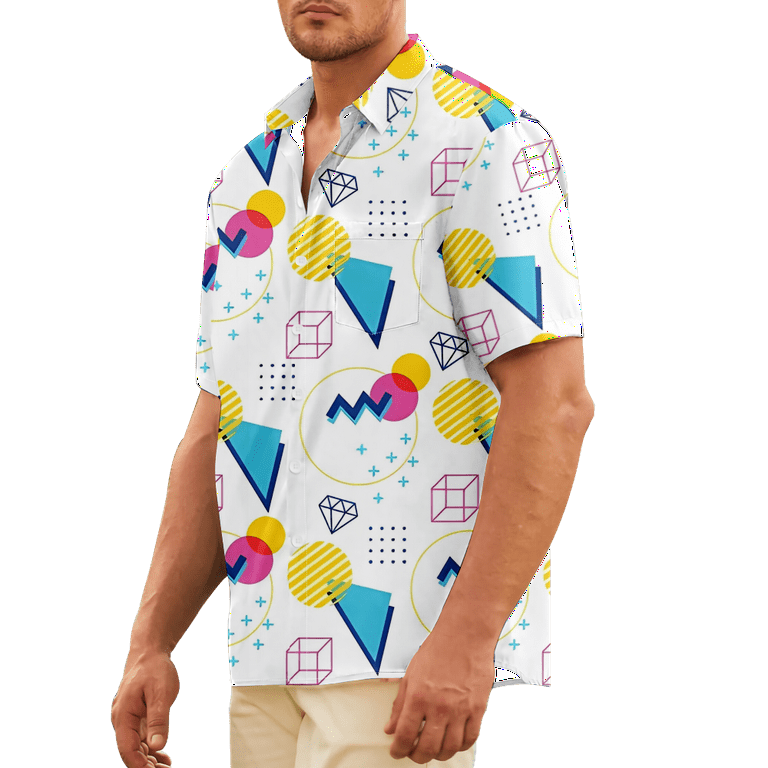 Men's Shirt Vintage Retro 80s 90s Geometric Serviceable Casual Animation  Print Beach Shirts for Men Women for Outdoor Daily