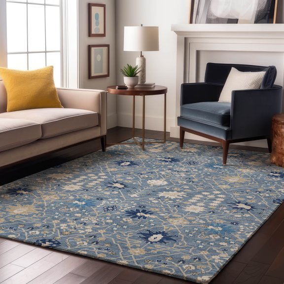 Addison Rugs Mayfield Premium Machine Washable Traditional Oriental Denim Rectangle Rug, 9' x 12'