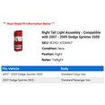 thumbnail image 2 of Right Tail Light Assembly - Compatible with 2007 - 2009 Dodge Sprinter 3500 2008, 2 of 2