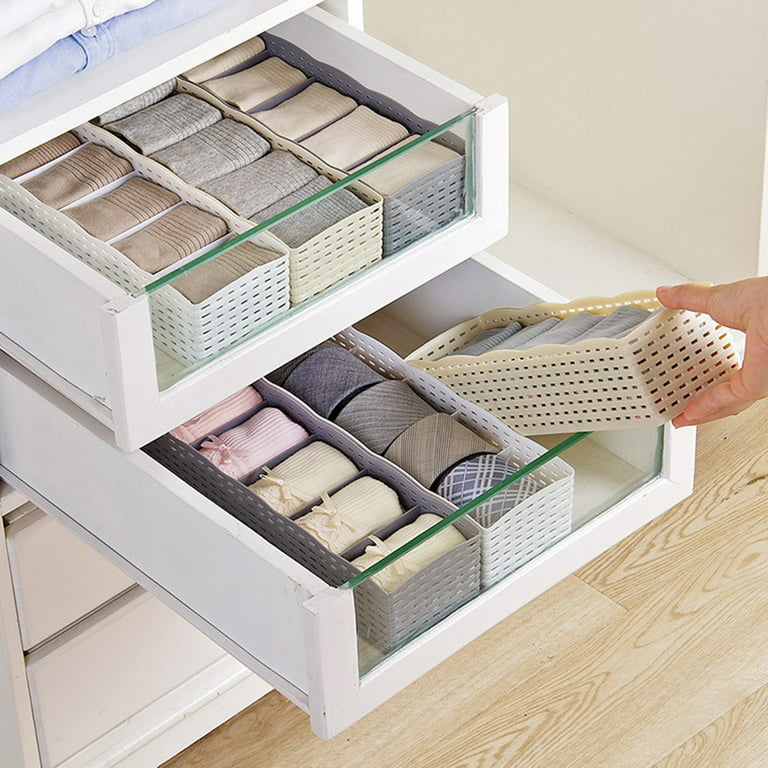 Hevirgo 5 Grids Socks Underwear Storage Basket Wardrobe Organizer Box Towel Container, White, Size: 26
