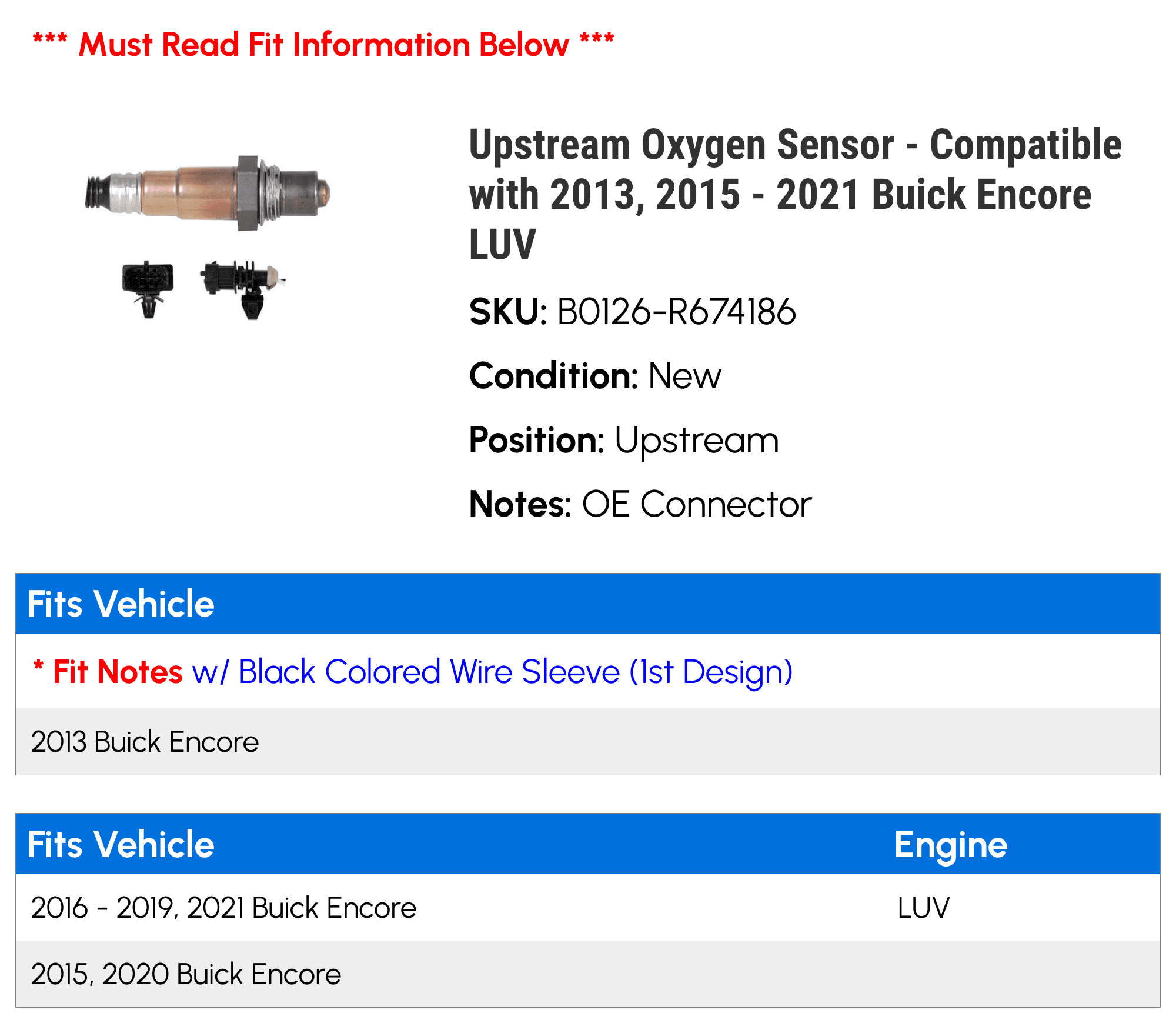Upstream Oxygen Sensor - Compatible with 2013, 2015 - 2021 Buick Encore LUV 2016 2017 2018 2019 2020