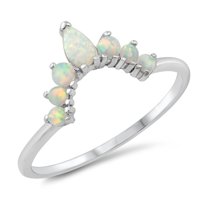 CHOOSE YOUR COLOR White Simulated Opal Tiara Ring .925 Sterling Silver Band CZ Female Size 6