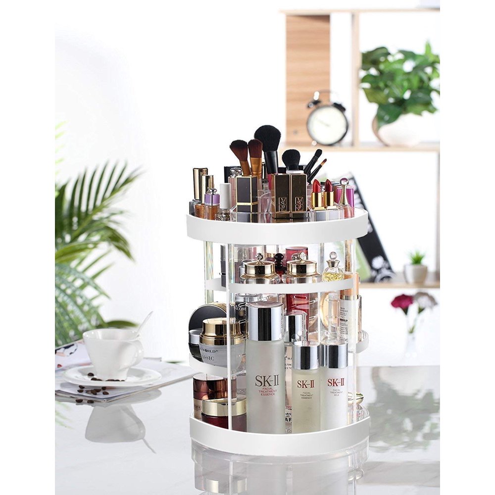 360 Degree Rotation Cosmetic Organizer Storage Box, White - Walmart.com ...