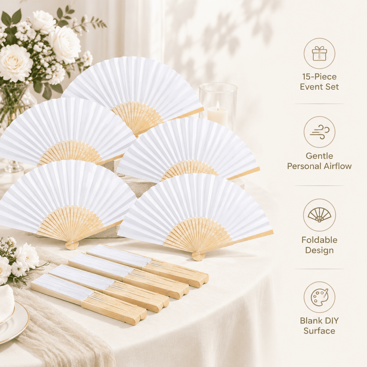 FURVENA 15 Pcs White Paper Fans Handheld Bulk, 8.3 Inch Foldable Hand ...