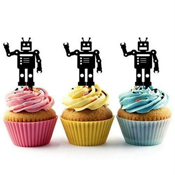 Whimsical Practicality's Robot Toy Silhouette Acrylic Cupcake Toppers 12 pcs
