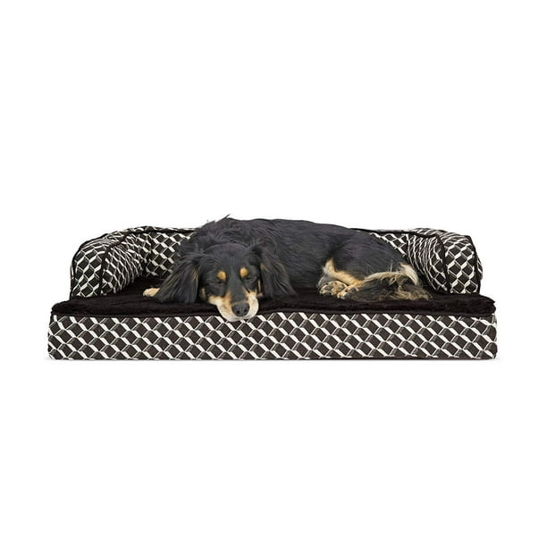 Furhaven Cama ortopédica para perros medianos y pequeños con refuerzos extraíbles y funda lavable, para perros de hasta 35 libras - Sofá cómodo con decoración tejida y de felpa - Marrón diamante, medi