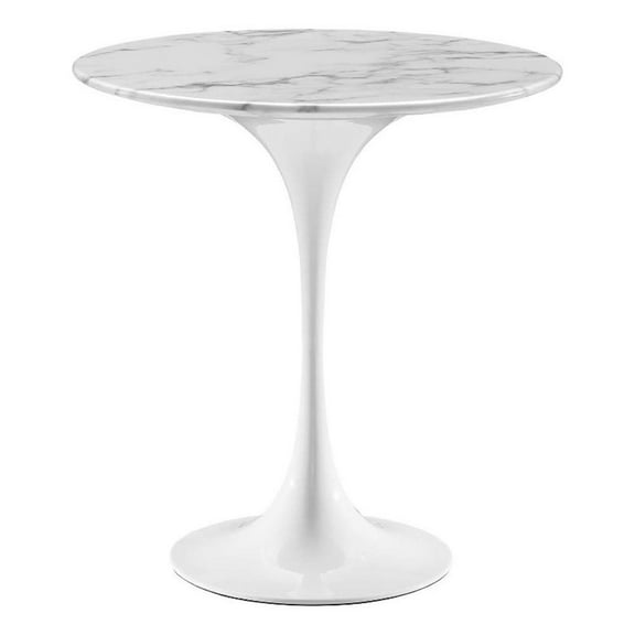Pemberly Row 20" Round Modern Artificial Marble/Metal Side Table in White
