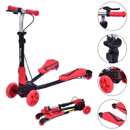 Four Wheel Scooter - Costway 4 Light Up Wheels Foldable Swing Frog Scooter w Height Adjustable Handlebar