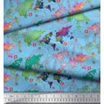 thumbnail image 2 of Soimoi Blue Cotton Duck Fabric Stamp & World Map Printed Fabric 1 Yard 42 Inch Wide, 2 of 3