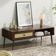 thumbnail image 2 of Dtwnek 47 Inch Woo Center Table Coffee Table with Drawer and Shelf, Rectangle End Table for Living Room, Office, Brown, 2 of 8