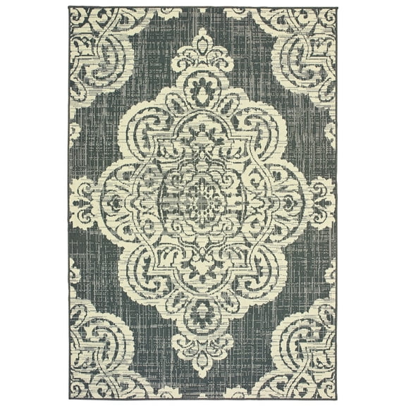 Moretti Parker Area Rug 5929E Outdoor Grey Paisley Scrolls 2' 5" x 4' 5" Rectangle