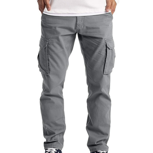 Tenmix Mens Mid Waist Tactical Pant Comfy Bottoms Straight Leg Work Cargo Pants Solid Color Military Trousers Light Gray 4XL