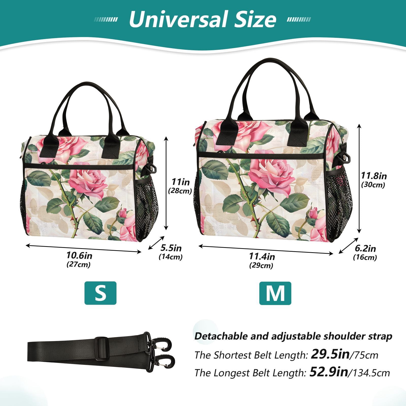 Ckdifva Pink Beautiful Rose Cooler Bag Cooler Cooling Tote Lunch Bag Lunch Box Front Pocket with Shoulder Strap