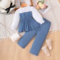 thumbnail image 2 of WXFAZCVU Girls 2 Piece Outfits Crew Neck Ruffle Tops and Wide Leg Pants Trendy Clothing Set Size 3-4 Years, 2 of 4
