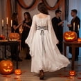thumbnail image 4 of KLHDSF Renaissance Costume Women's Long Flare Sleeve Halloween Medieval Witch Dress Ideal for Ren Faire, Fairy Outfit, Princess Cosplay, Pirate Parties, Fantasy Events. White XL, 4 of 6