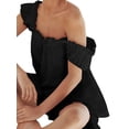 thumbnail image 4 of Dewadbow Women Summer 2PCS Pajamas Sets Flying Sleeveless Square Neck Backless Ruffle Trim Tops and Shorts Sets, 4 of 5